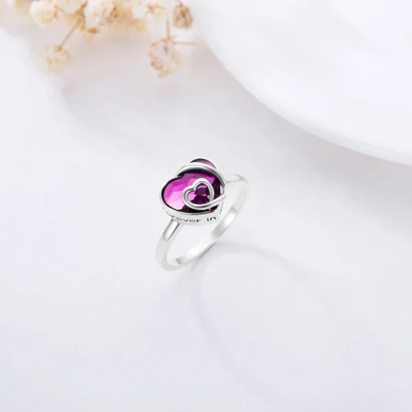 Sterling Silver Purple Crystal Heart Urn Ring-3