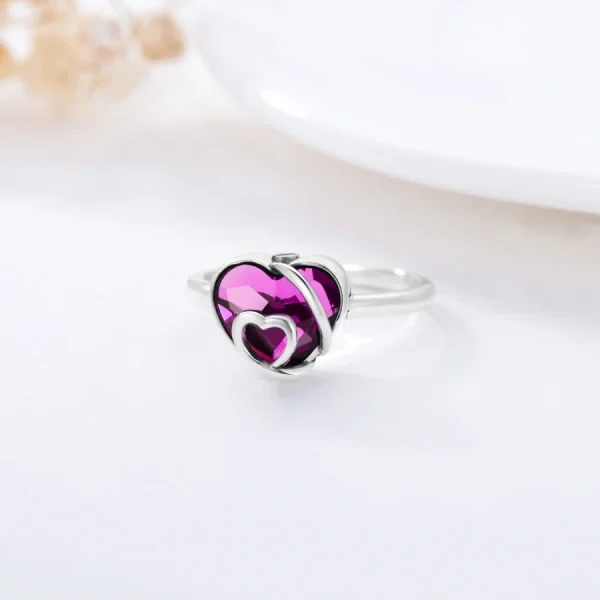 Sterling Silver Purple Crystal Heart Urn Ring-4