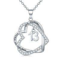 wholesale Sterling Silver Stone Forever Love Heart Pendant Necklace 13th Birthday Gift for Her - Rhodium Plated- Rhodium Plated