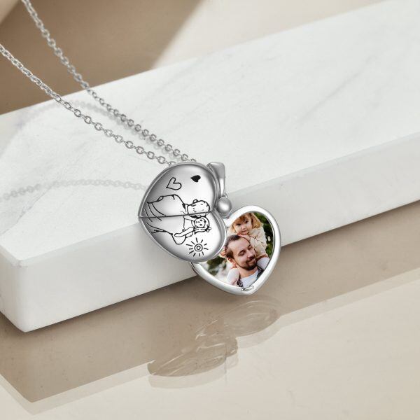 Sterling Silver Dad Daughter Locket Necklace-5