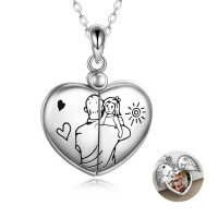 wholesale 925 Sterling Silver Heart Locket Necklace for Daughter - Personalized Photo Pendant Gift from Parents- Rhodium Plated