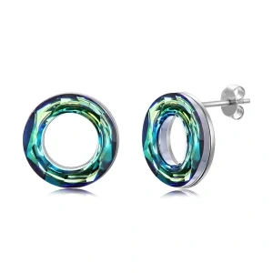 Sterling Silver Blue Circle Crystal Stud Earrings-0