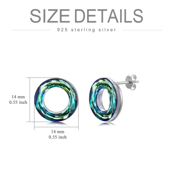 Sterling Silver Blue Circle Crystal Stud Earrings-1