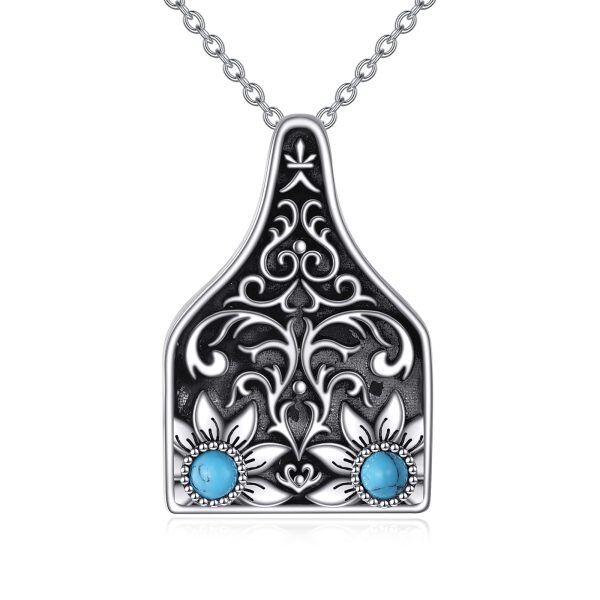 Sterling Silver Turquoise Tiger Rider Pendant Necklace With Boho Filigree-0