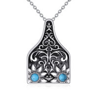 wholesale 925 Sterling Silver with Turquoise Stone Western Style Bohemian Pendant Necklace for Women- Oxidized/Oxidised