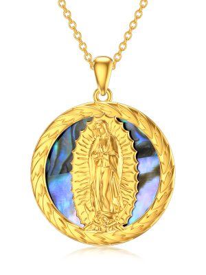 Sterling Silver Virgin Mary Pendant Necklace With Abalone Shell-0