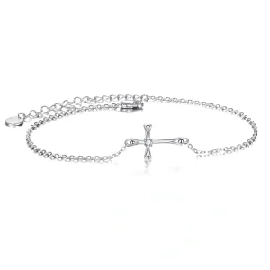 Sterling Silver Shining CZ Cross Ankle Bracelets-0