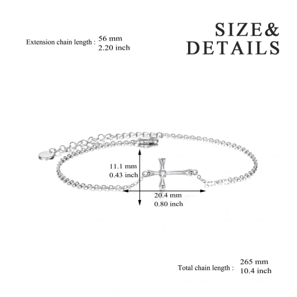 Sterling Silver Shining CZ Cross Ankle Bracelets-1