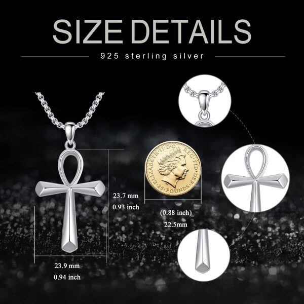 Sterling Silver Ankh Cross Pendant Necklace With Stainless Steel Chain-1