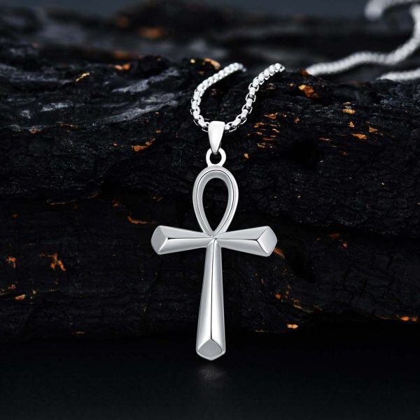 Sterling Silver Ankh Cross Pendant Necklace With Stainless Steel Chain-4