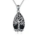 wholesale 925 Sterling Silver Black Tourmaline & Tree of Life Pendant Necklace-0-0