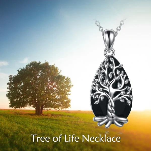 Sterling Silver Tree Of Life Pendant Necklace With Black Tourmaline-2