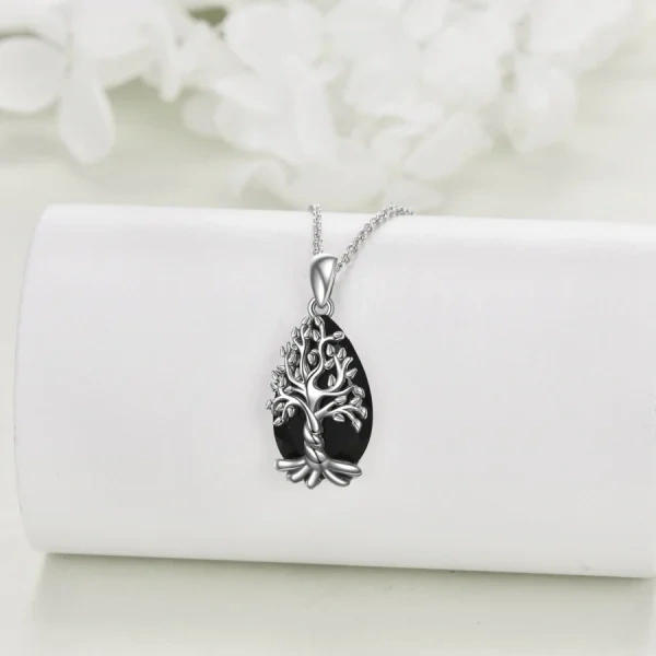 Sterling Silver Tree Of Life Pendant Necklace With Black Tourmaline-3