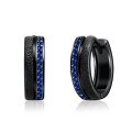 wholesale 925 Sterling Silver Blue Sapphire Black Textured Mens Huggie Hoop Earrings Gifts for Dad/Husband-0-0