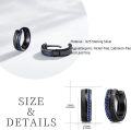 wholesale 925 Sterling Silver Blue Sapphire Black Textured Mens Huggie Hoop Earrings Gifts for Dad/Husband-0-1