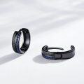 wholesale 925 Sterling Silver Blue Sapphire Black Textured Mens Huggie Hoop Earrings Gifts for Dad/Husband-0-2
