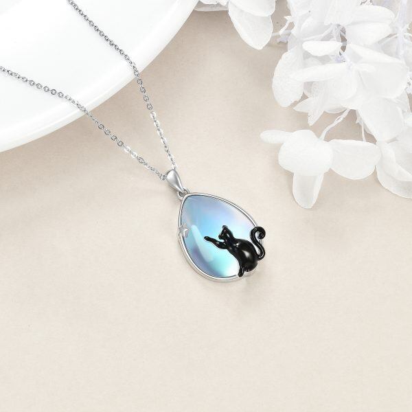 Sterling Silver Cat Teardrop Moonstone Pendant Necklace-4