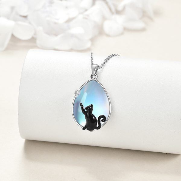 Sterling Silver Cat Teardrop Moonstone Pendant Necklace-5