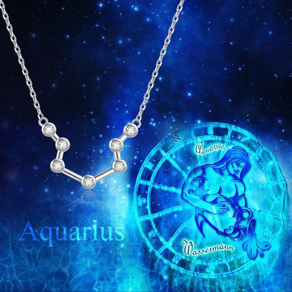 Sterling Silver Aquarius Pendant Necklace With Crystals-2