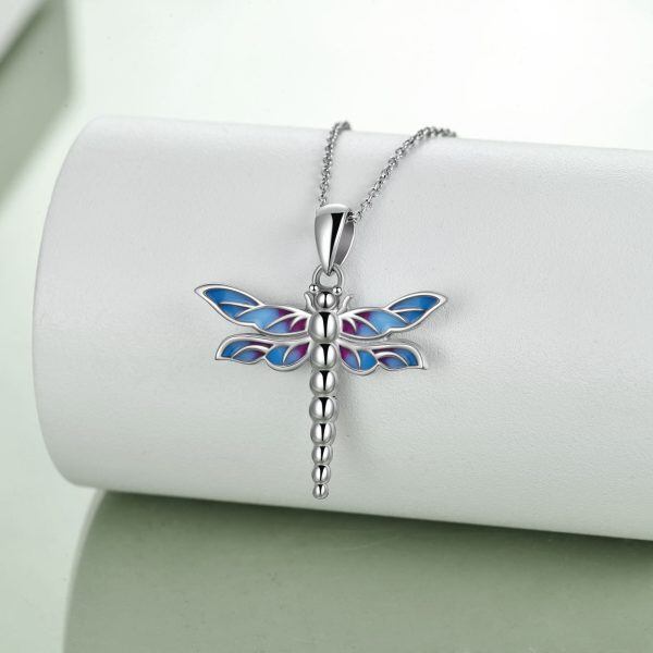 Sterling Silver Enamel Dragonfly Urn Necklace-4