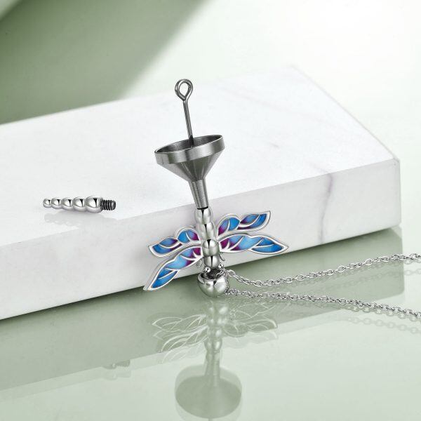 Sterling Silver Enamel Dragonfly Urn Necklace-5