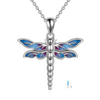 wholesale 925 Sterling Silver Blue Enamel Dragonfly Cremation Jewelry Keepsake Pendant Necklace- Rhodium Plated
