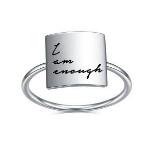 Sterling Silver "I Am Enough" Square Inspirational Ring-0