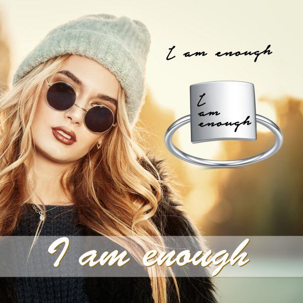 Sterling Silver "I Am Enough" Square Inspirational Ring-3