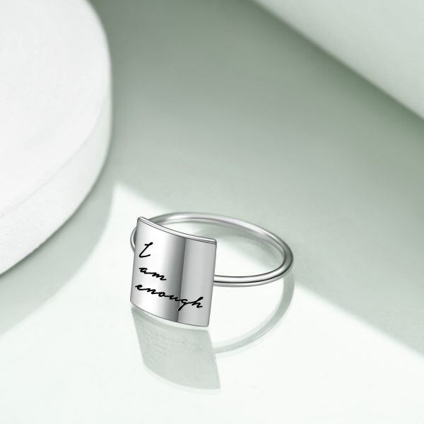 Sterling Silver "I Am Enough" Square Inspirational Ring-4