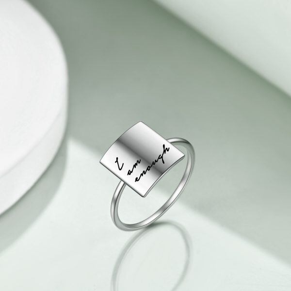 Sterling Silver "I Am Enough" Square Inspirational Ring-5