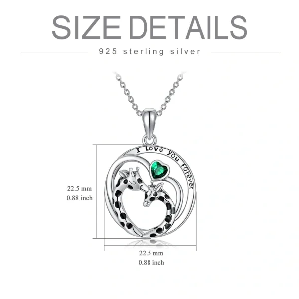 Sterling Silver Giraffe Pendant Necklace With May Birthstone-1