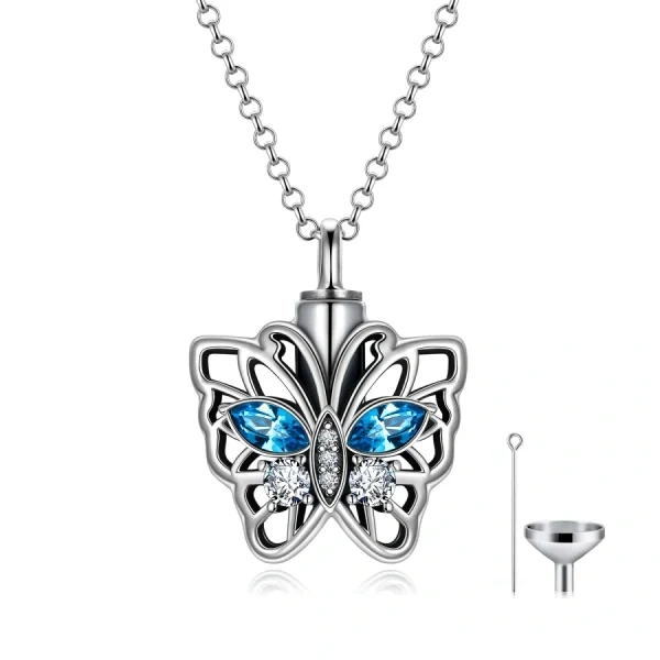 Sterling Silver Butterfly Urn Necklace With Crystal-0