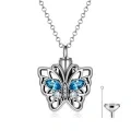 wholesale 925 Sterling Silver Blue Austrian Crystal Butterfly Cremation Urn Pendant Necklace with Funnel and Fill Tool-0-0