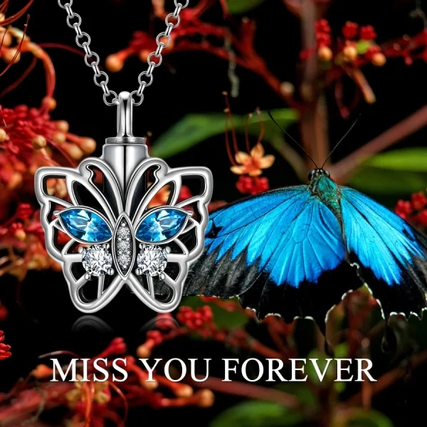 Sterling Silver Butterfly Urn Necklace With Crystal-2