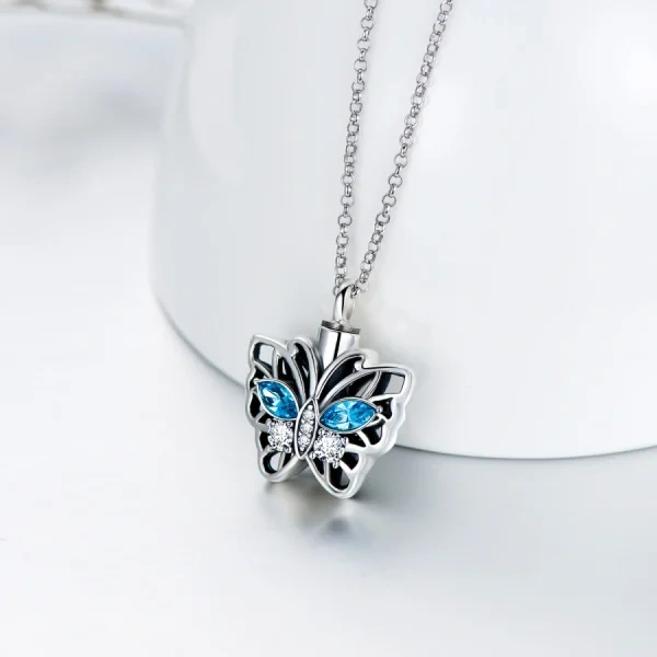 Sterling Silver Butterfly Urn Necklace With Crystal-4