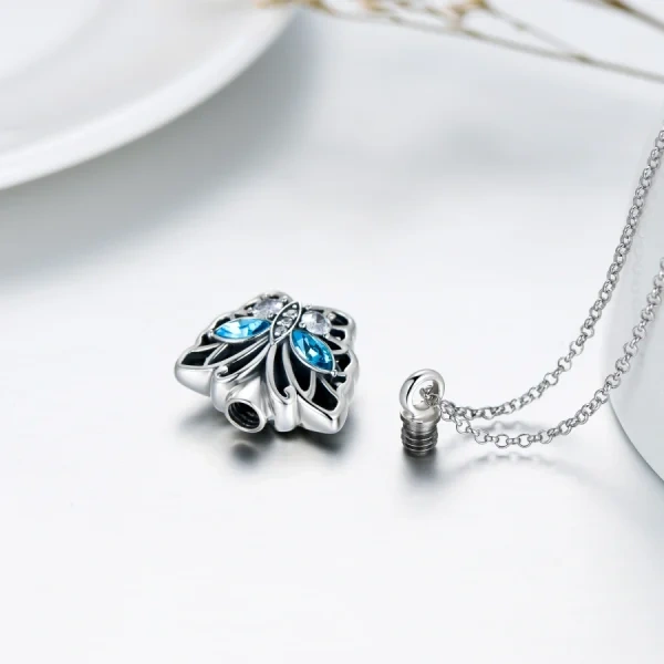 Sterling Silver Butterfly Urn Necklace With Crystal-5