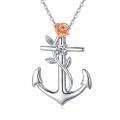 wholesale 925 Sterling Silver Rose Gold Plated Anchor Pendant with Cubic Zirconia and Flower Charm on 30 Adjustable Chain - Nautical s for Women & Girls-0-0