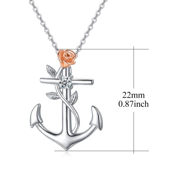 Sterling Silver Anchor Pendant Necklace With Rose Flower-1