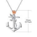 wholesale 925 Sterling Silver Rose Gold Plated Anchor Pendant with Cubic Zirconia and Flower Charm on 30 Adjustable Chain - Nautical s for Women & Girls-0-1