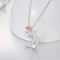wholesale 925 Sterling Silver Rose Gold Plated Anchor Pendant with Cubic Zirconia and Flower Charm on 30 Adjustable Chain - Nautical s for Women & Girls-0-3