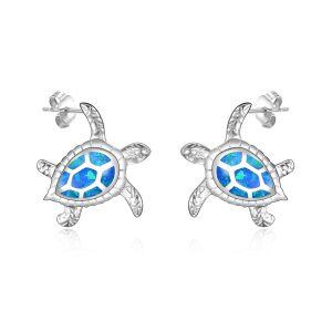 Sterling Silver Blue Opal Turtle Stud Earrings-0