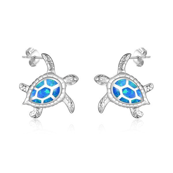 Sterling Silver Blue Opal Turtle Stud Earrings-0