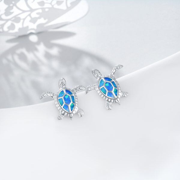 Sterling Silver Blue Opal Turtle Stud Earrings-4