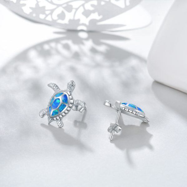 Sterling Silver Blue Opal Turtle Stud Earrings-5