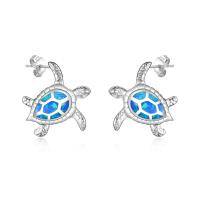 wholesale 925 Sterling Silver Blue Fire Opal Sea Turtle Stud Earrings for Women Girls  4g- Rhodium Plated