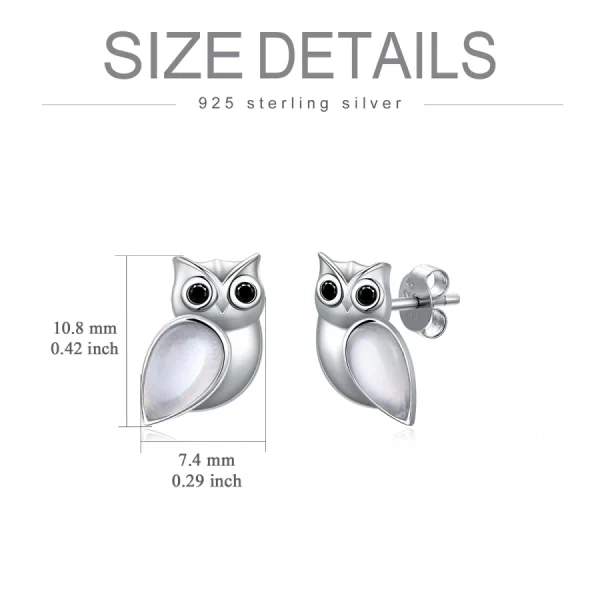 Sterling Silver Owl Moonstone Stud Earrings-1