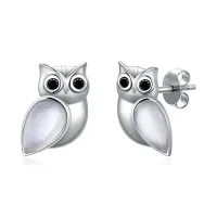 wholesale 925 Sterling Silver Owl Moonstone Stud Earrings for Women Gifts- Rhodium Plated