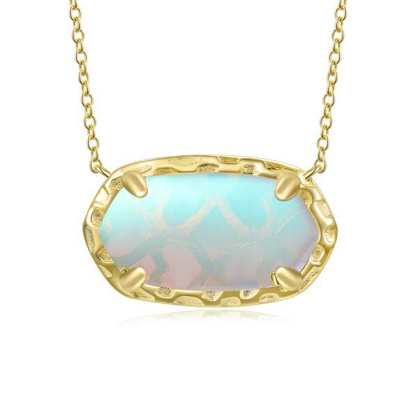 14K Gold Plated Moonstone Pendant Necklace-0