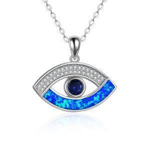 Sterling Silver Blue Opal Evil Eye Pandant Necklace-0