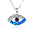 wholesale 925 Sterling Silver Blue Opal Evil Eye Pendant Necklace - Greek Protection -0-0